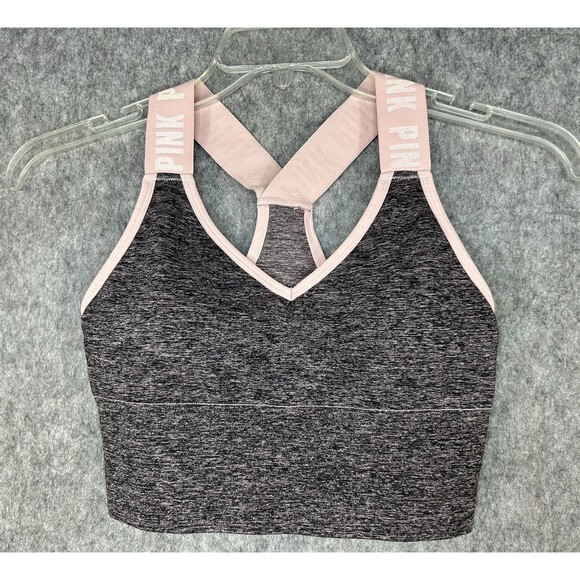 Victoria's Secret PINK Seamless Lightly Lined Racerback Sports Bra Gray Women M - Picture 1 of 7